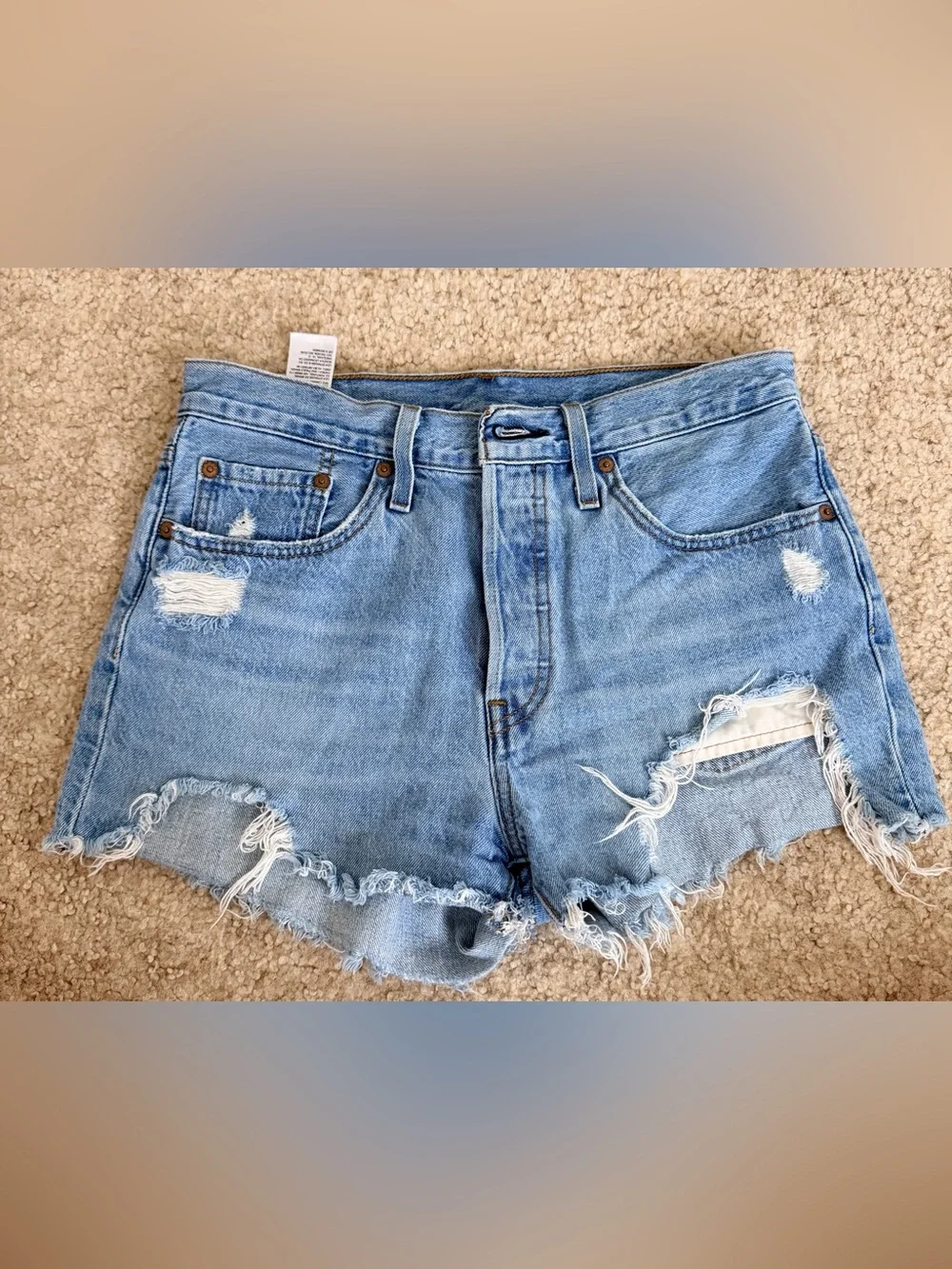 Levi's Light Blue Distressed Denim Cutoff Cotton Shorts - Picture 1 of 6